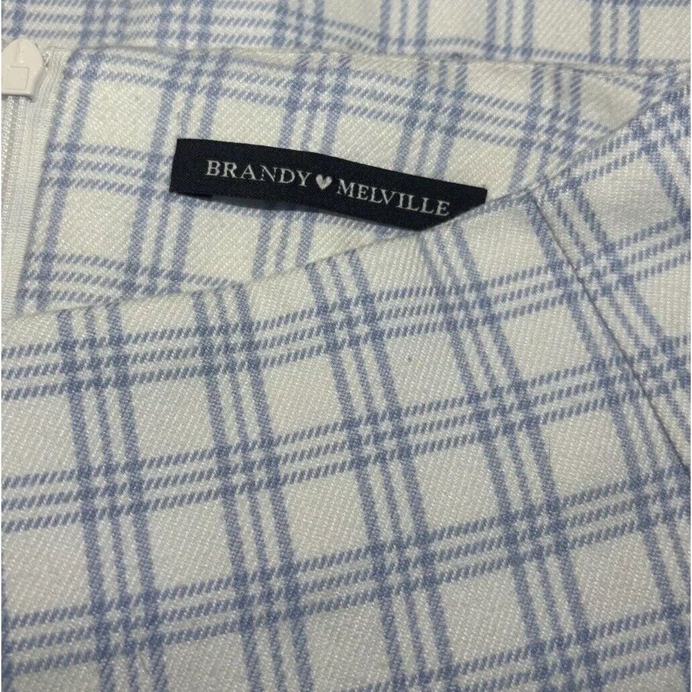 BRANDY MELVILLE Juniors Cute Soft BLUEWHITE PLAID CARA High Rise Mini Skirt - Picture 5 of 15